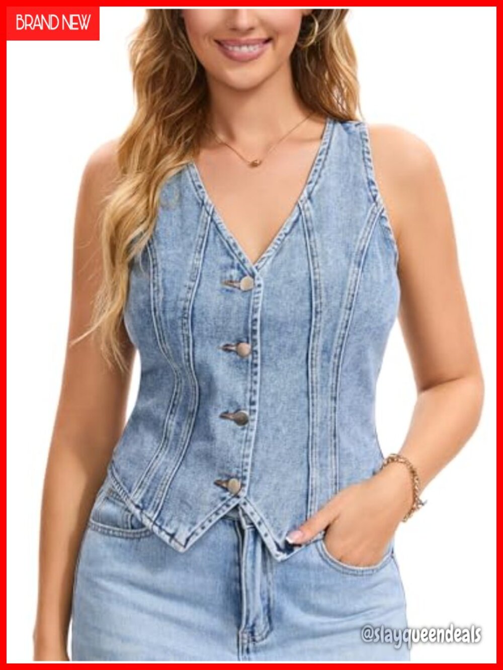 Women's Denim Vest Top V Neck Sleeveless Crop Jean Waistcoat